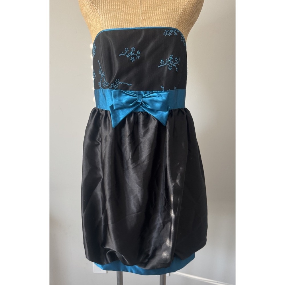 VTG Y2K Jessica McClintock Gunne Sax Mini Dress Sz 8 / 9 Black With Blue Beading